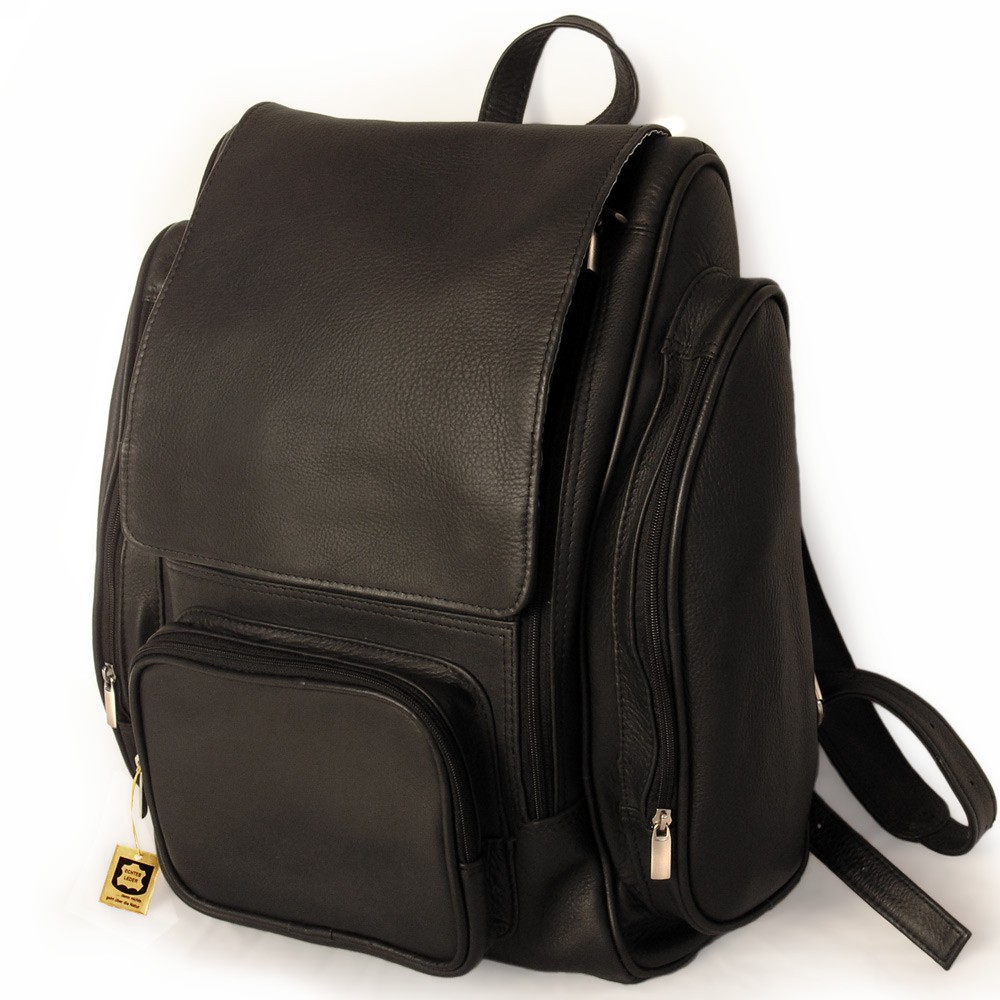 Großer Rucksack / LaptopRucksack 709, Leder, Schwarz