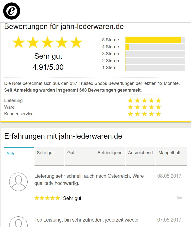 Jahn-Lederaren bei Trusted Shops 