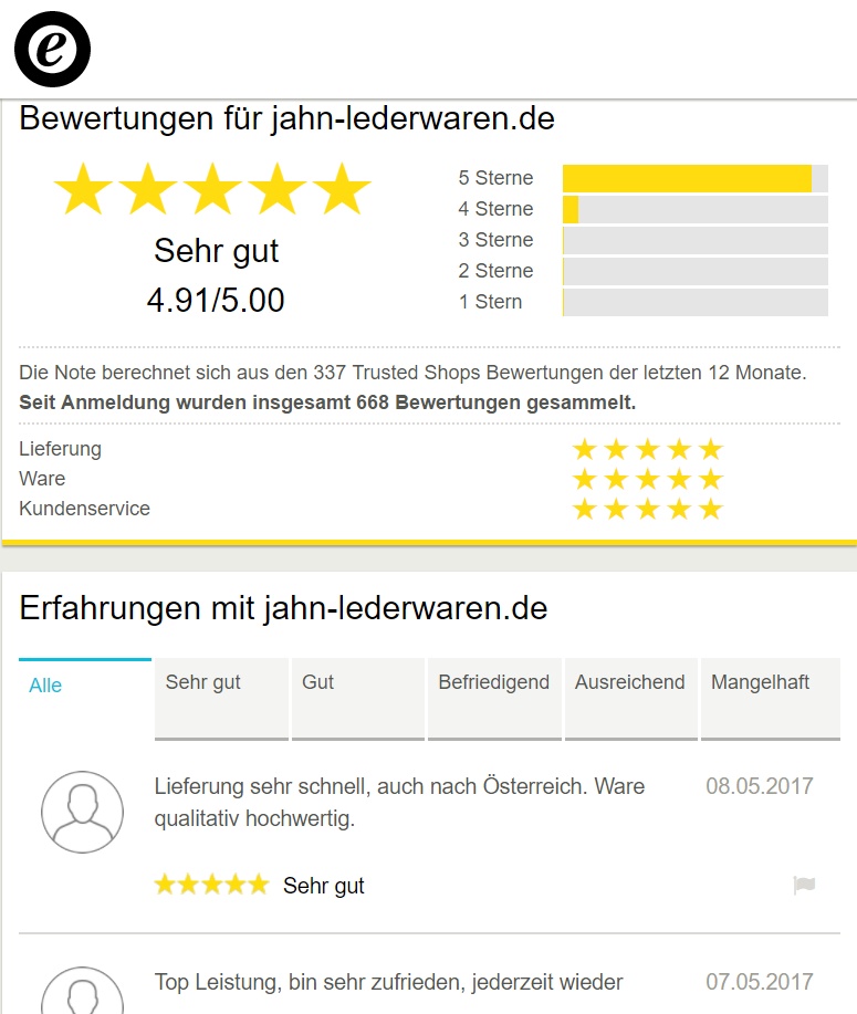 Jahn-Lederaren bei Trusted Shops 